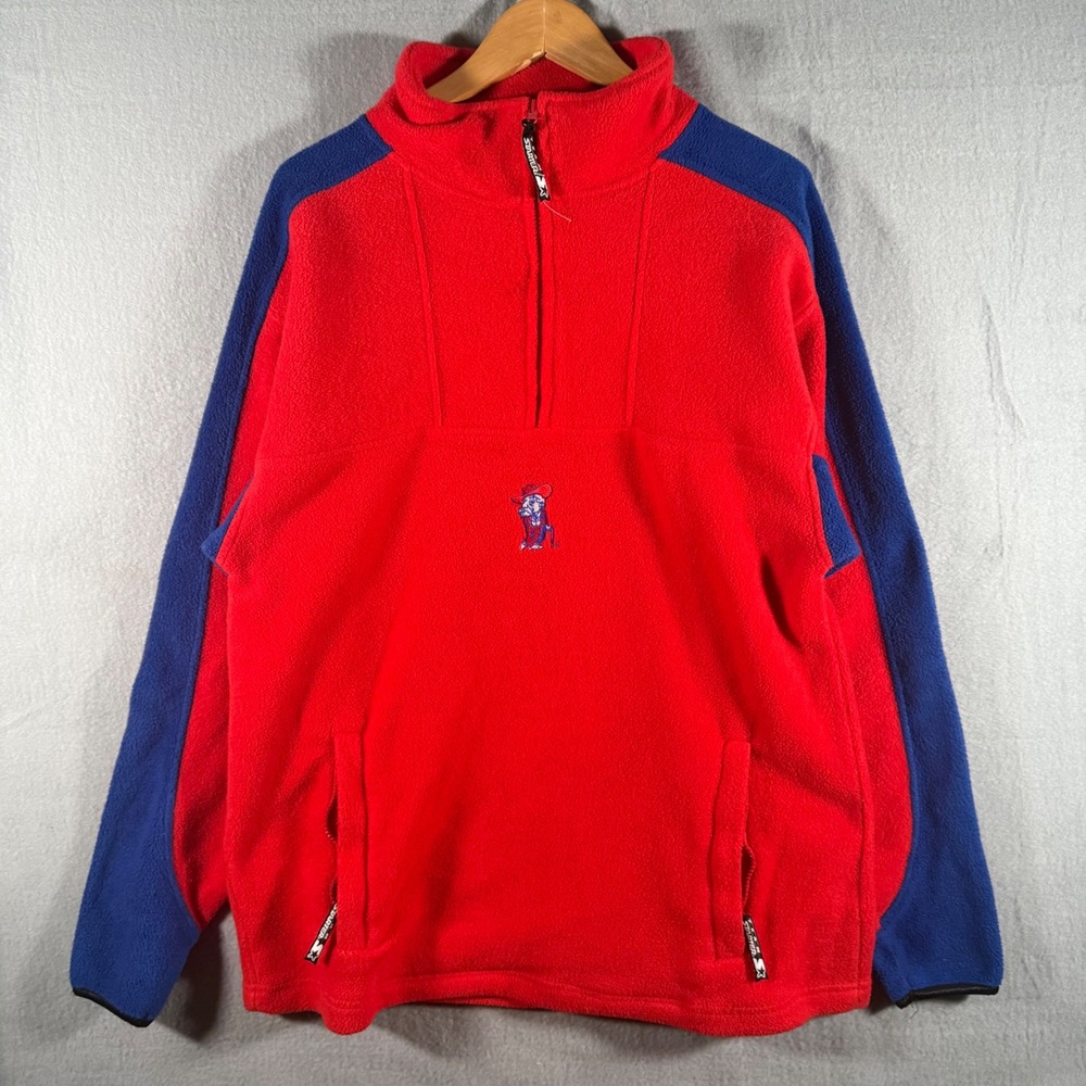 Vintage Starter Mens Red Blue Colorblock 1/4 Zip Fleece Pullover Jacket Medium